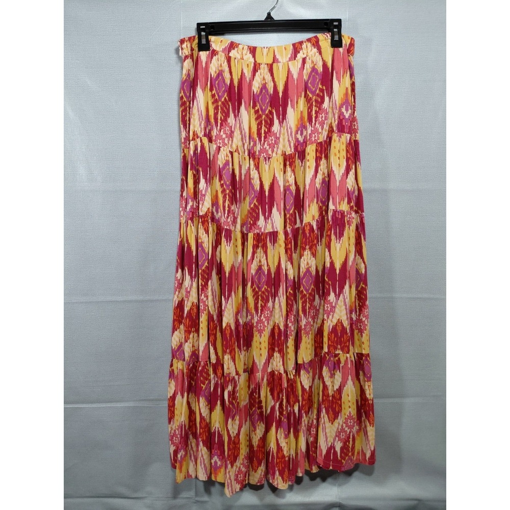Forever 21 Ikat Tiered Maxi Skirt Med Pink Yellow Long Full Gathered - Picture 2 of 9